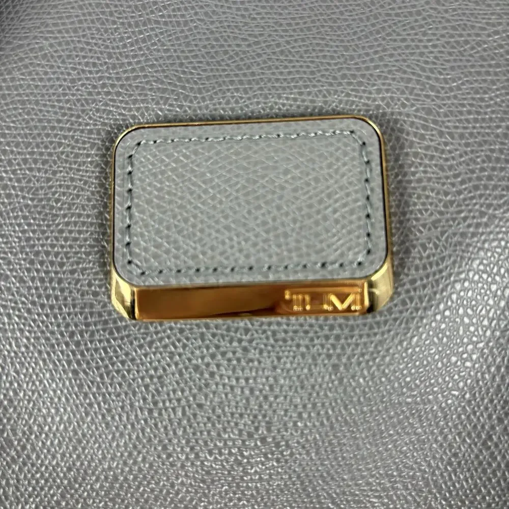 Tumi Gray Leather Weekender Bag with Gold Hardware